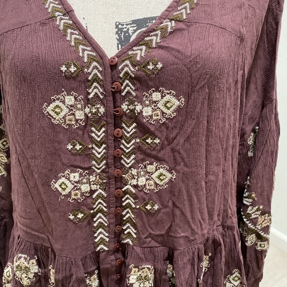 🆕 FREE PEOPLE Arianna Embroidered Tunic Deep V-Neck Long Sleeves - Picture 6 of 11